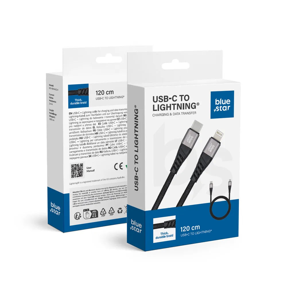 Blue Star Charging Cable USB-C to Lightning 2.4A | Fast Charging | Robust