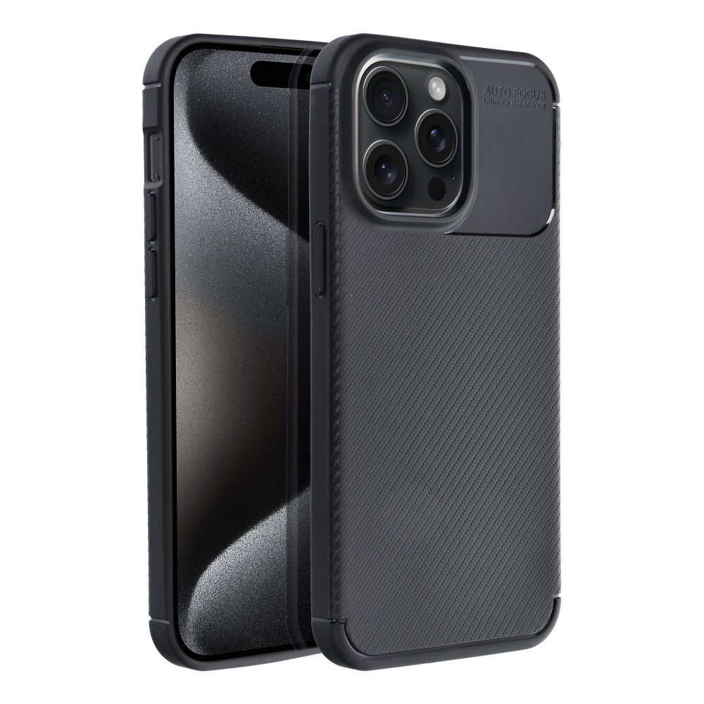 OEM Silikoncase für iPhone 15 PRO MAX Carbon Premium | Stoßfest | Slim Design - Schwarz