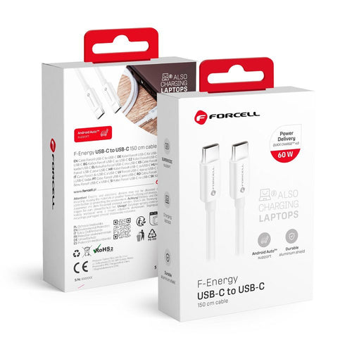 Forcell Ladekabel USB-C auf USB-C 1,5m 60W | Schnellladen | Robust