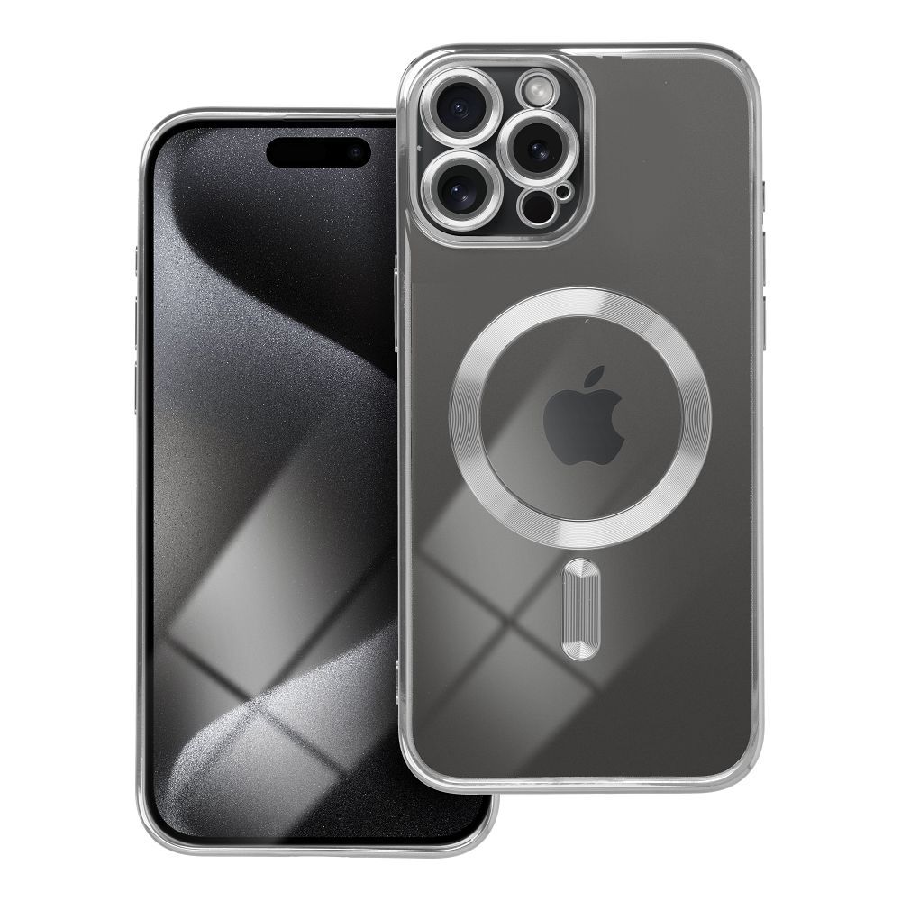 OEM Silikoncase für iPhone 15 PRO MAX Electro Mag compatible with MagSafe | Stoßfest | Slim Design - Silber