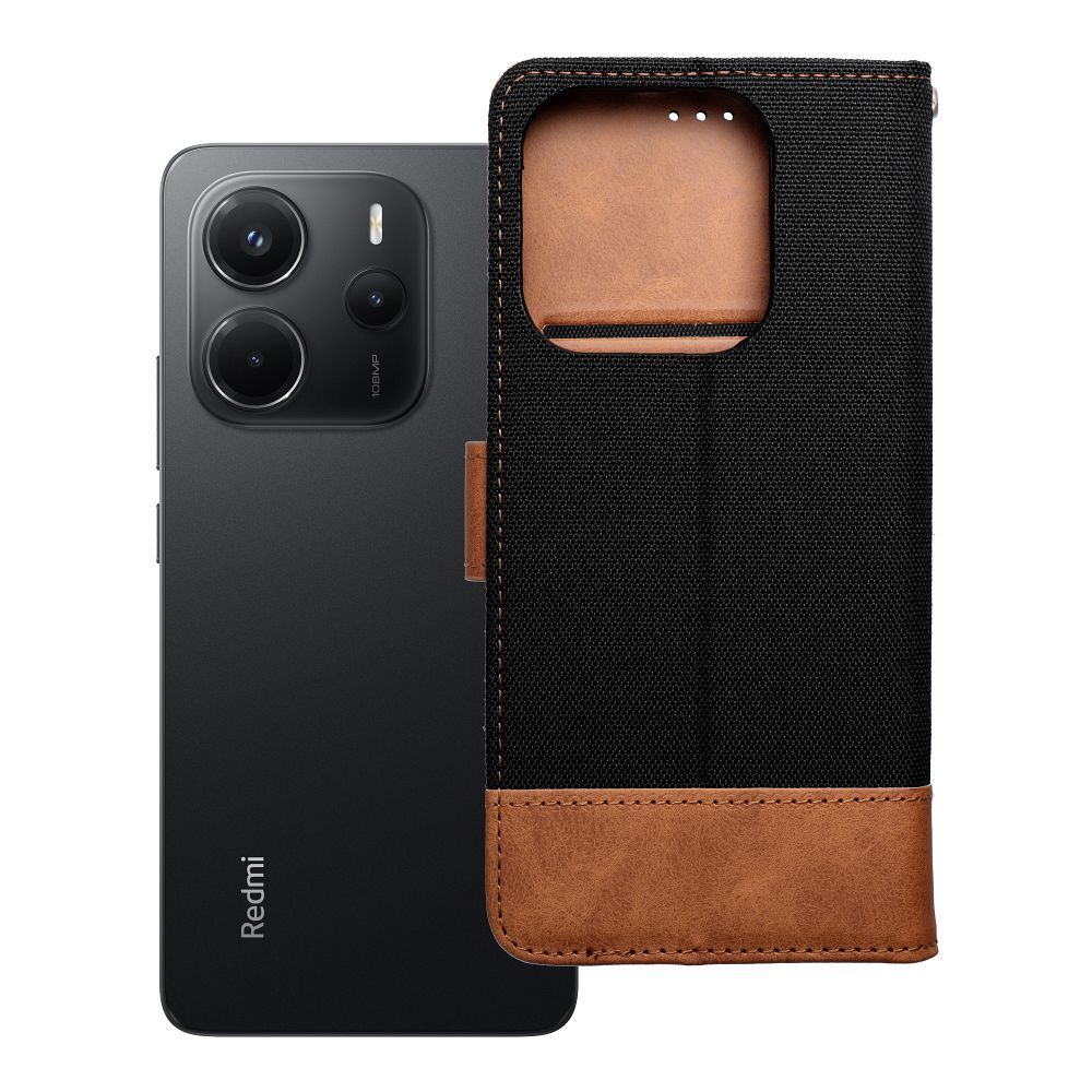 OEM Bookcase für Xiaomi Redmi NOTE 14 4G (GLOBAL - 163,25mm x 76,55mm x 8,16mm) Jeans | Rundumschutz | Kartenfach - Schwarz