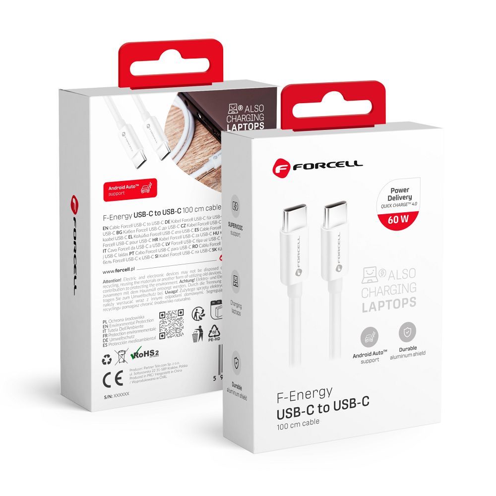 Forcell Ladekabel USB-C auf USB-C 1m 60W | Schnellladen | Robust - 1m