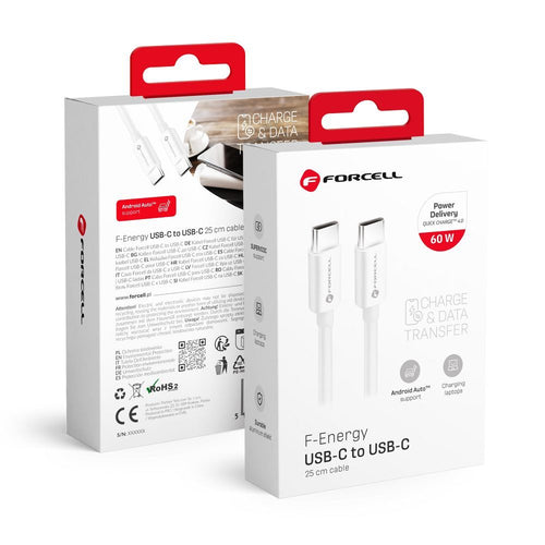 Forcell Ladekabel USB-C auf USB-C 25cm 60W | Schnellladen | Robust