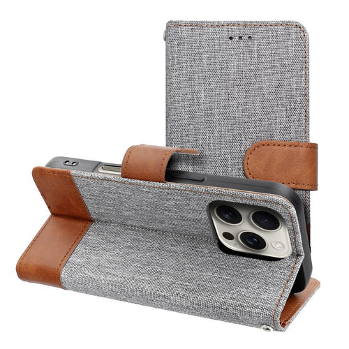 OEM Bookcase für iPhone 16 PRO Jeans | Rundumschutz | Kartenfach - Grau