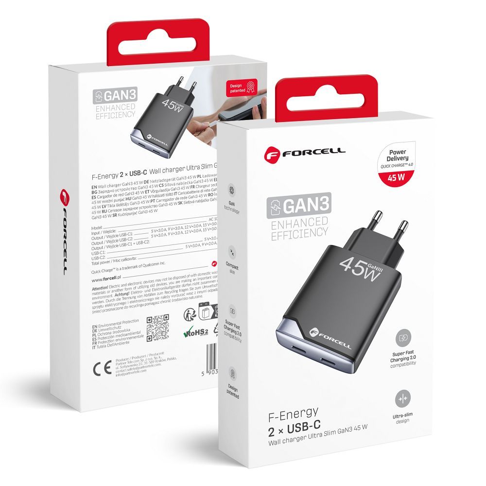 Forcell Ladegerät 45W | Schnellladen | Kompakt
