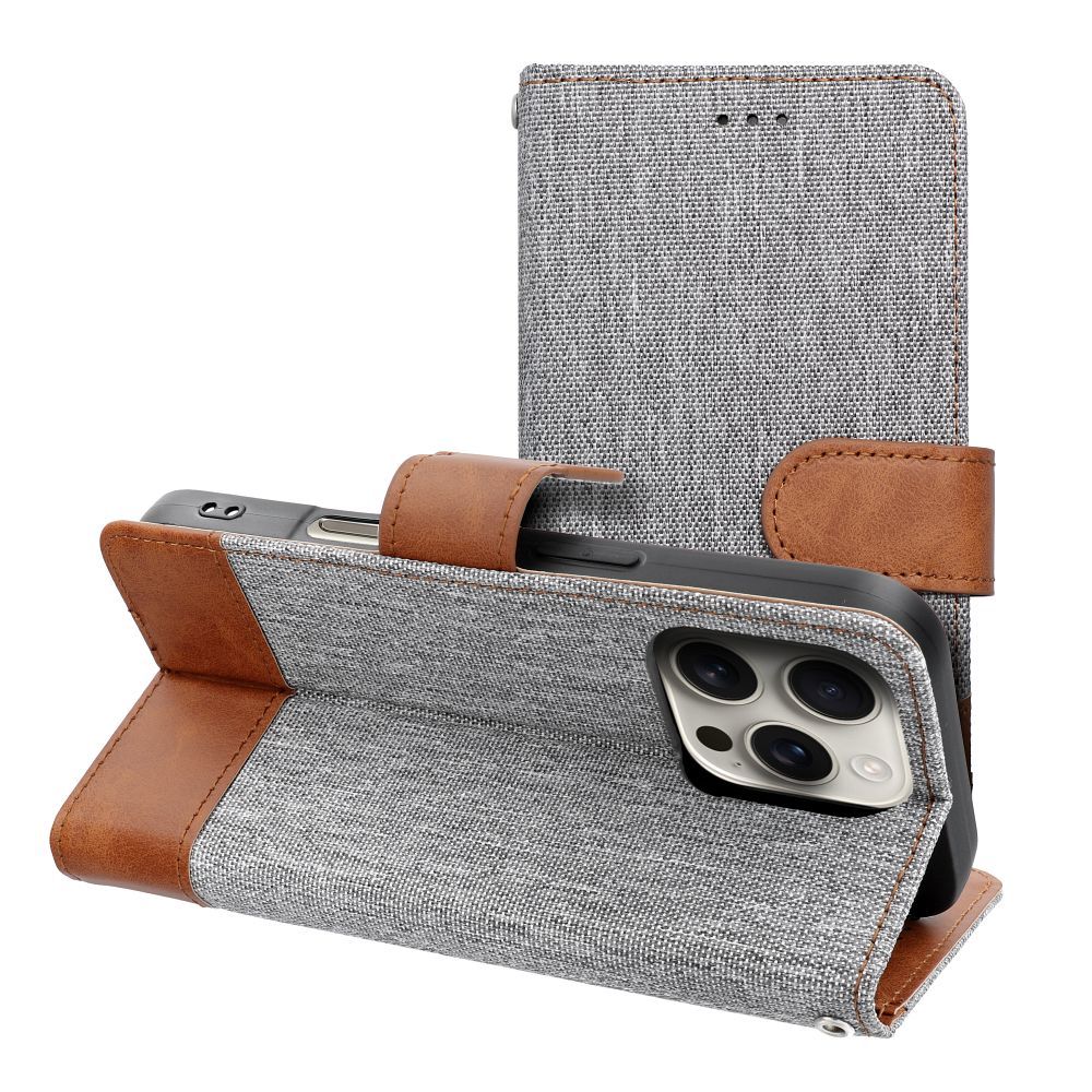 OEM Bookcase für iPhone 16 PLUS Jeans | Rundumschutz | Kartenfach - Grau