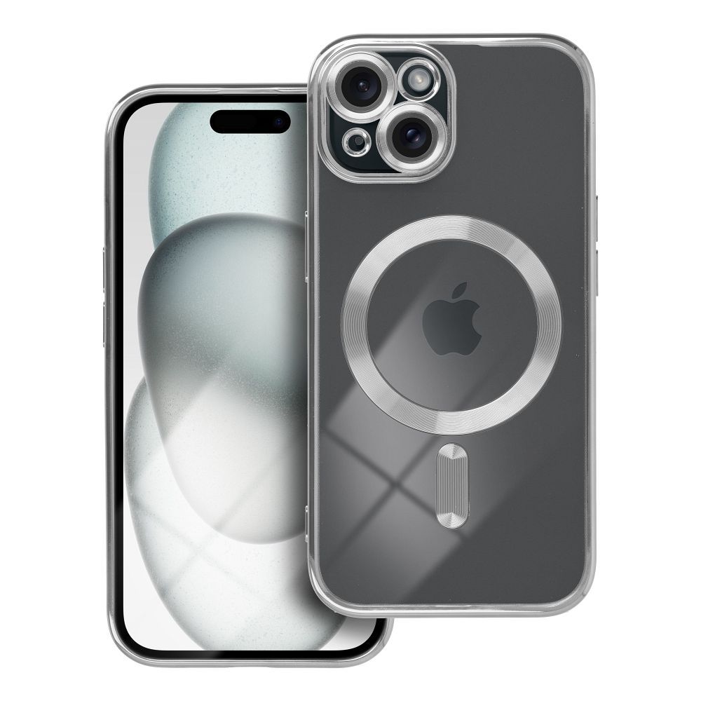 OEM Silikoncase für iPhone 15 Electro Mag compatible with MagSafe | Stoßfest | Slim Design - Silber