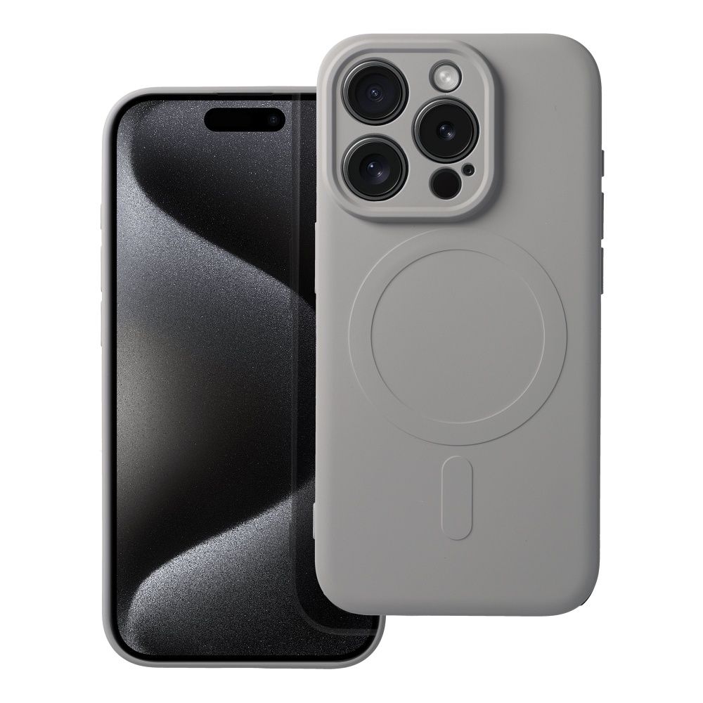 OEM Silikoncase für iPhone 15 PRO Mag compatible with MagSafe titanium | Stoßfest | Slim Design - Grau