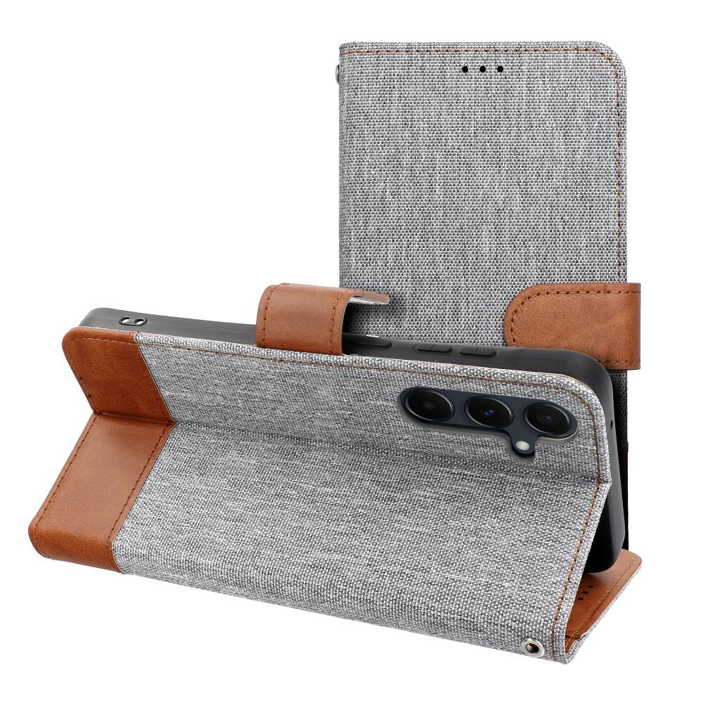 OEM Bookcase für Samsung A15 4G / A15 5G Jeans | Rundumschutz | Kartenfach - Grau