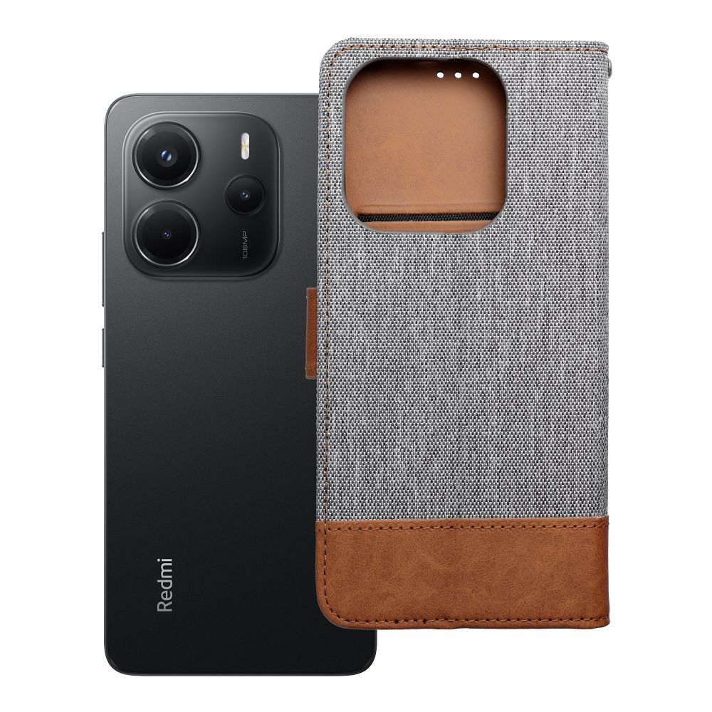 OEM Bookcase für Xiaomi Redmi NOTE 14 4G (GLOBAL - 163,25mm x 76,55mm x 8,16mm) Jeans | Rundumschutz | Kartenfach - Rot