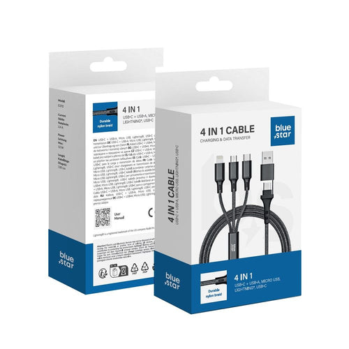 Blue Star Ladekabel USB-C/USB-A auf Micro USB/Lightning/USB-C 2m 12W | Schnellladen | Robust - 2m