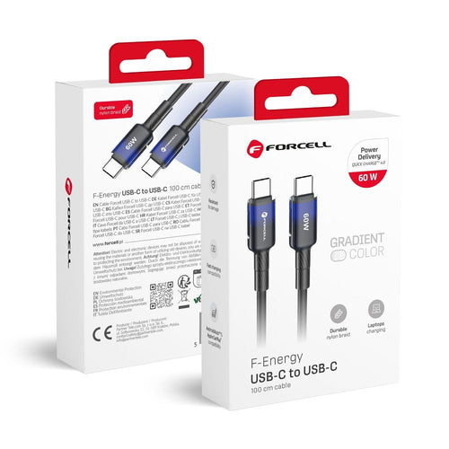 Forcell Ladekabel USB-C auf USB-C 1m 60W | Schnellladen | Robust - 1m