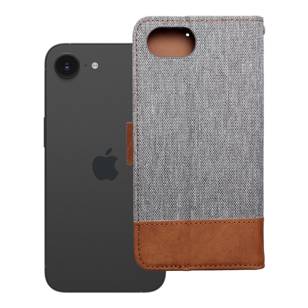 OEM Bookcase für iPhone 16e (SE 4 2025) Jeans | Rundumschutz | Kartenfach - Grau
